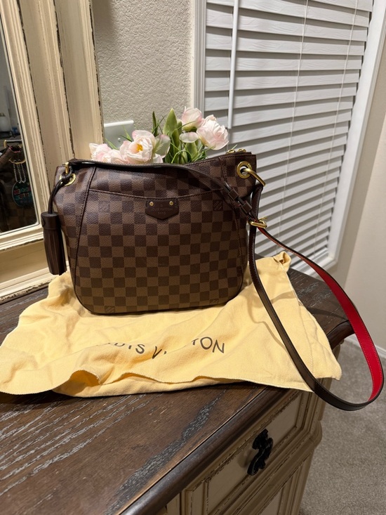 Louis Vuitton Handbags - Louis Vuitton Brown Damier Ebene Shoulder Bag with Red Strap Lining